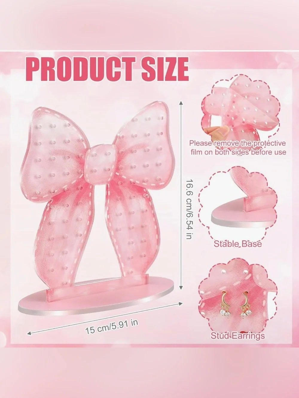 Acrylic Pink Bow Earring Holder/Organizer - NIB